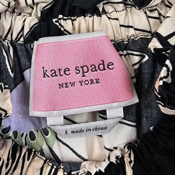 Kate Spade Falling Flower Dress Womens Small Black Cream Bloomcore Beachy Cotton - Picture 7 of 12